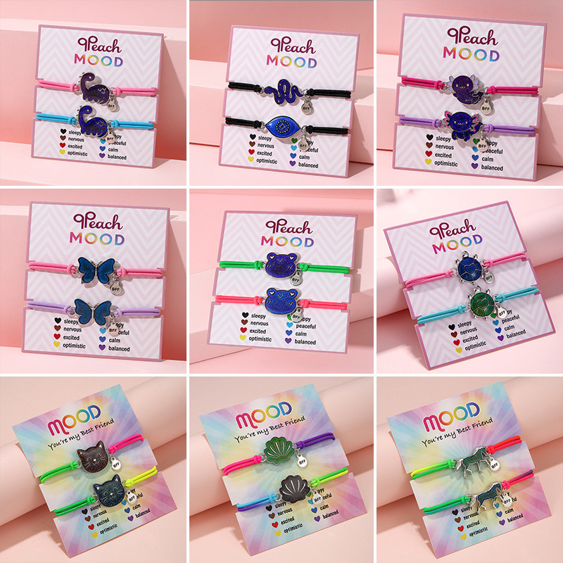 Cross-Border New Product Temperature-Sensitive Color-Changing Design Children's Bracelet Cartoon Pattern Elastic Bracelet Alloy Oil Dripping Children's Jewelry
