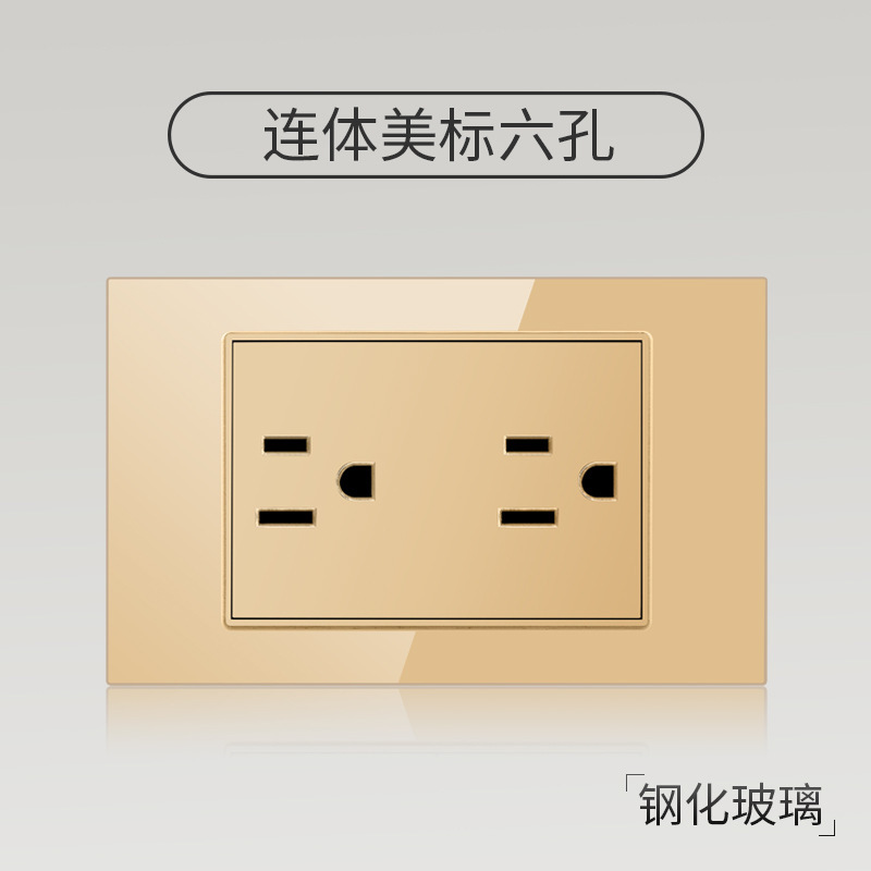 Taiwán estilo americano USB tipo-C interruptor de vidrio temperado dorado 118 tipo panel de toma de corriente de pared mexicana