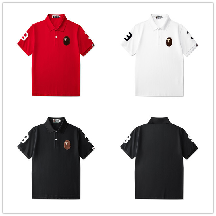 Summer Export Japanese Style Trendy Brand Ape Head Embroidered Polo Men's and Women's T-Shirt Short-Sleeved Wholesale Summer Export Japanese Style Trendy Brand Ape Head Embroidered Polo Men's and Women's T-Shirt Short-Sleeved Wholesale