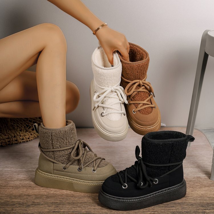 Foreign trade plus size thick bottom cross strap snow boots 2024 autumn and winter new thick tube but knee warm women's boots Foreign trade plus size thick bottom cross strap snow boots 2024 autumn and winter new thick tube but knee warm women's boots