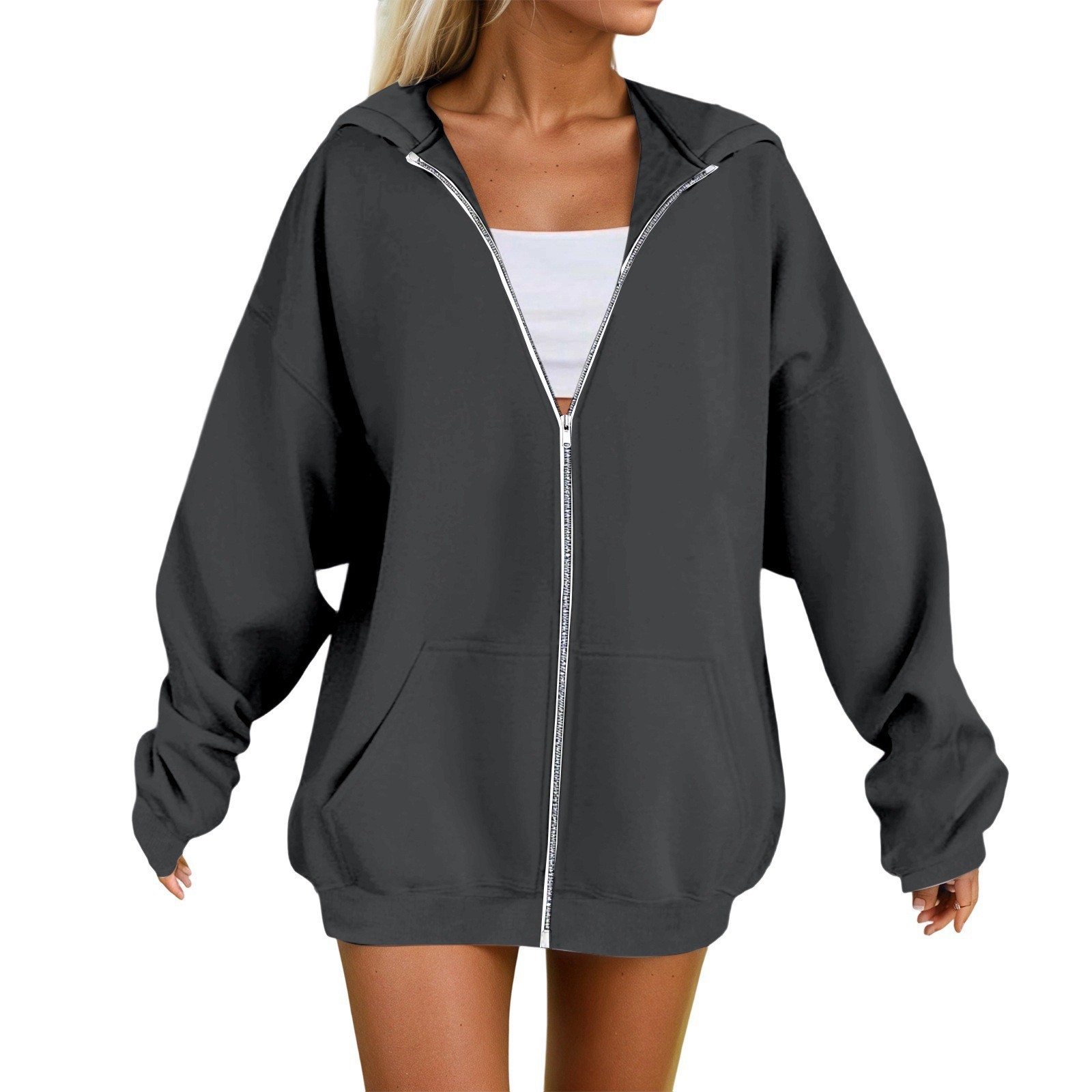 2026 New Autumn and Winter Casual Cross-Border European and American Foreign Trade Women's Clothing Amazon Hooded Long-Sleeved Velvet Zipper Sweatshirt