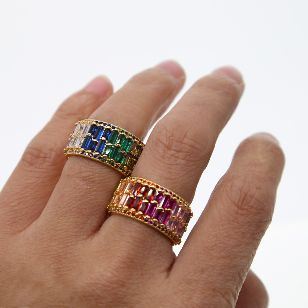 Unisex Gender Shiny Colorful Copper Inlay Zircon Rings