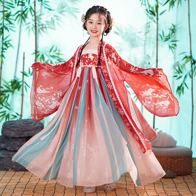 Girls hanfu children Chinese princess cosplay skirts  ancient tang suit girl dress spring ultra thin type of hanfu