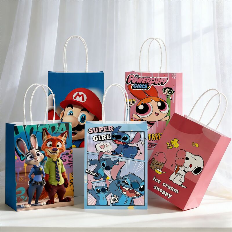 Cartoon Gift Bag Mario Tote Bag Judy Stitch Children's Day Gift Packaging Kraft Paper Bag