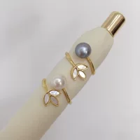 5A яркий натуральный пресноводный жемчуг кольцо 18K настоящее золото гальванизированный натуральный моллюсков трилистник кольцо оптом
