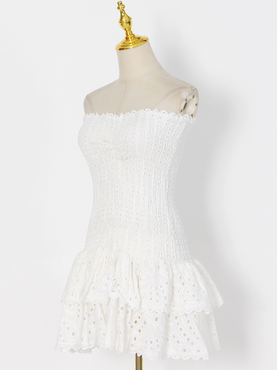 Elegant Ruffled Strapless Women's Dress For Spring Season_voghion.com