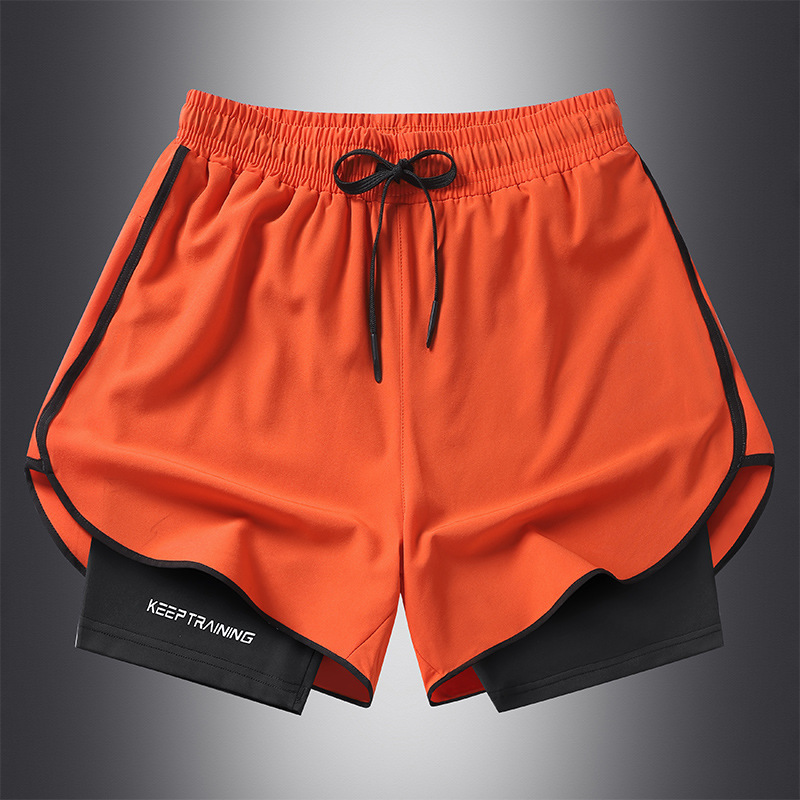 Summer ice silk shorts men's new casual cropped pants quick-drying breathable sports pants anti-embarrassment boxer beach pants