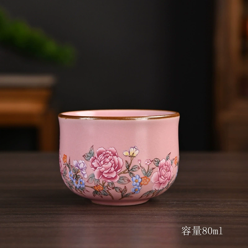 Пиала для чая из керамики Ru kiln с ветками лотоса и эмалированной каймой, домашняя чашка чая, чайный приемник, чашка гостя, открытая часть может питать чай