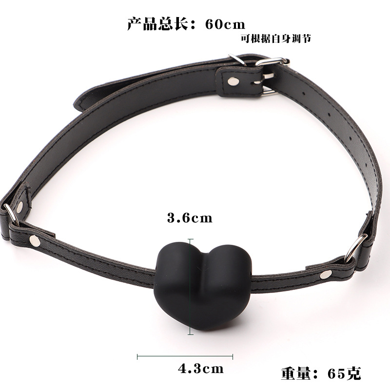 Heart-Shaped Silicone Mouth Gag, Red Adjustable Bondage Mouth Harness — detail image 20