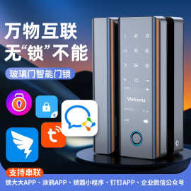 奥尔良玻璃门智能锁指纹密码涂鸦APP远程双开有框免打孔办公室