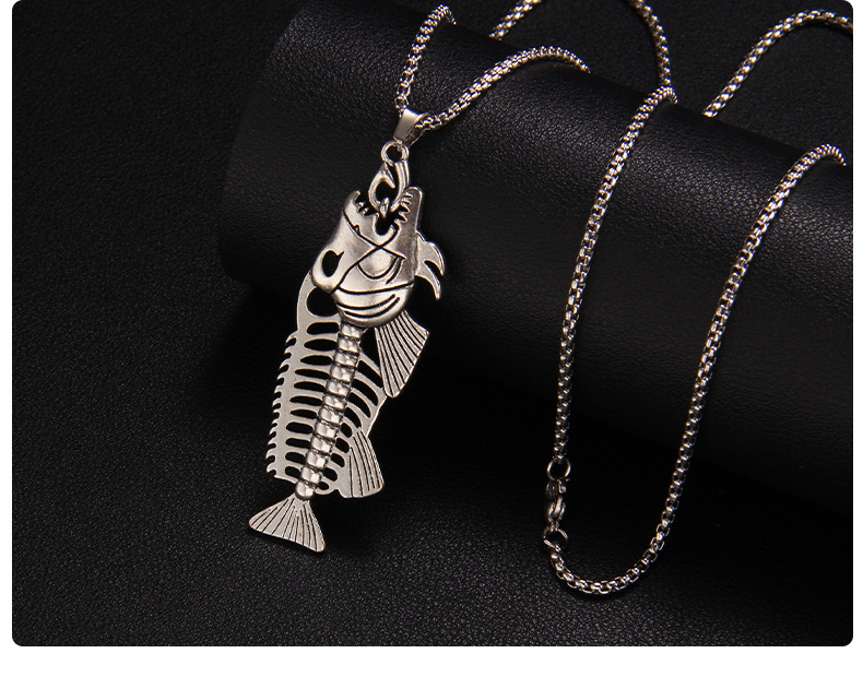 Retro Fish Bone Stainless Steel Alloy Plating Unisex Pendant Necklace 1 Piece