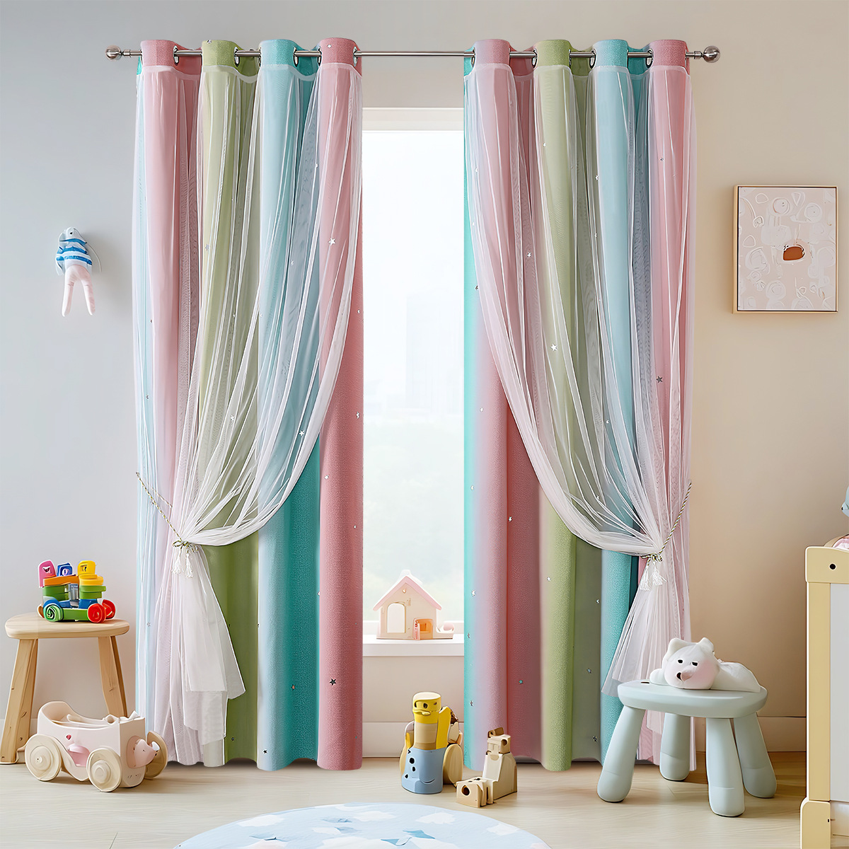 Inventario al por mayor Morandi rayas de gradiente transfronterizas de doble capa en una sola sombra cortina de acoplamiento de aluminio fuente de productos terminados fabricante