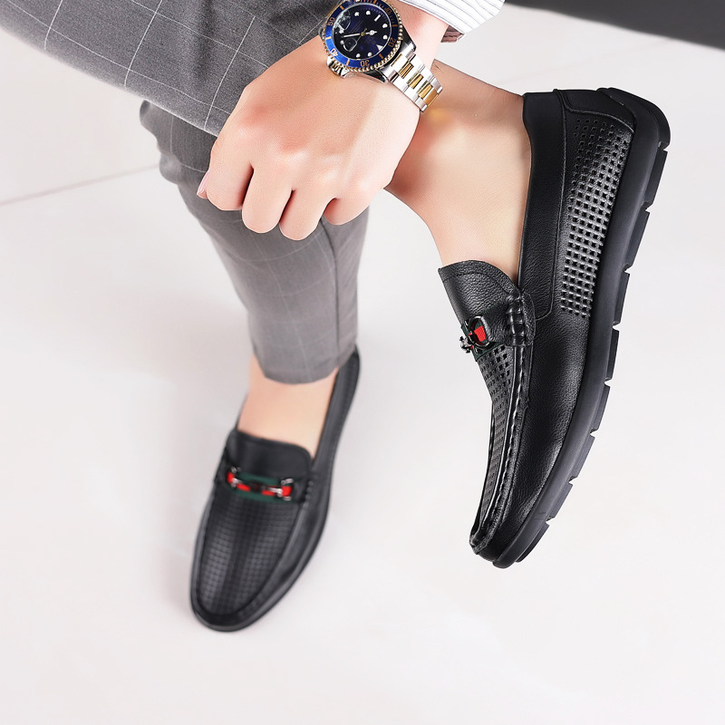 2023 Verano nueva primera capa de cuero de vaca sandalias de los hombres de cuero transpirable zapatos casuales de los hombres huecos zapatos de agujero suave transfronteriza