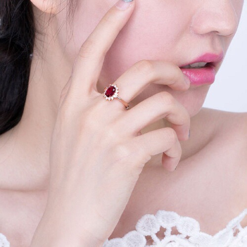 Charming and exquisite red corundum gemstone ring 18k rose gold plated open ring Korean style silver jewelry wholesale