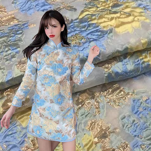 新款色织提花蝴蝶几何卡通图案面料女装时尚蓬蓬连衣裙锦涤面料