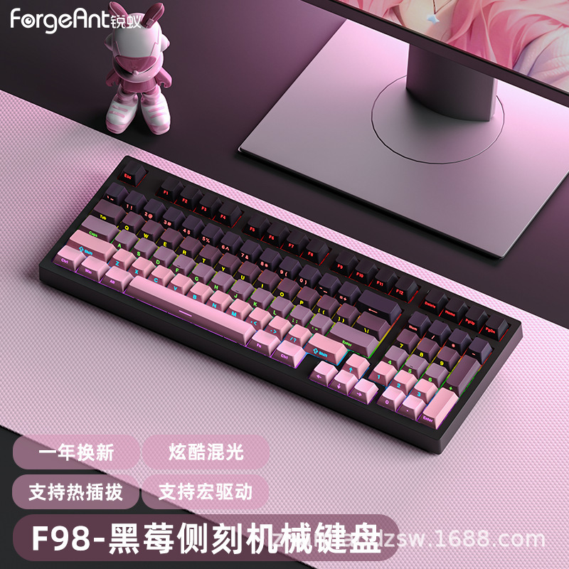 Ruiyi F98 メカニカルキーボードゲーム e スポーツ PBT オフィス有線サイド刻印マルチカラーグラデーションノートブック緑茶赤軸|undefined