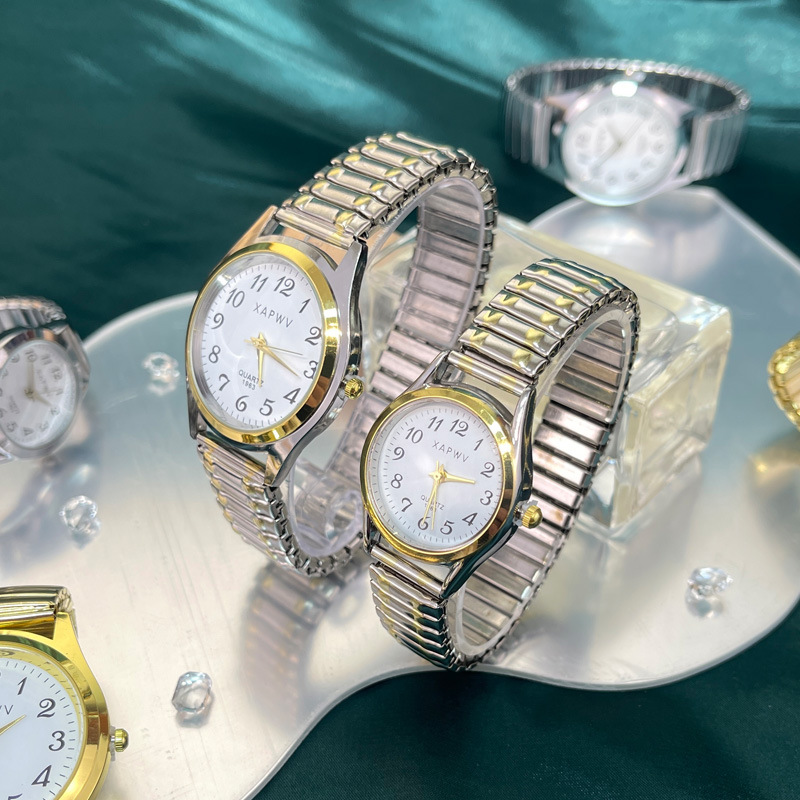 Cross-Border Foreign Trade Popular Round Men's Watch for Middle-Aged and Elderly People, Elastic Band, Quartz Watch, Couple's Fashion Pair Watch