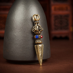 Solid Brass Conch Drill Demon-Slaying Staff Novelty Creative Religious Dorje Keychain Pendant Accessory