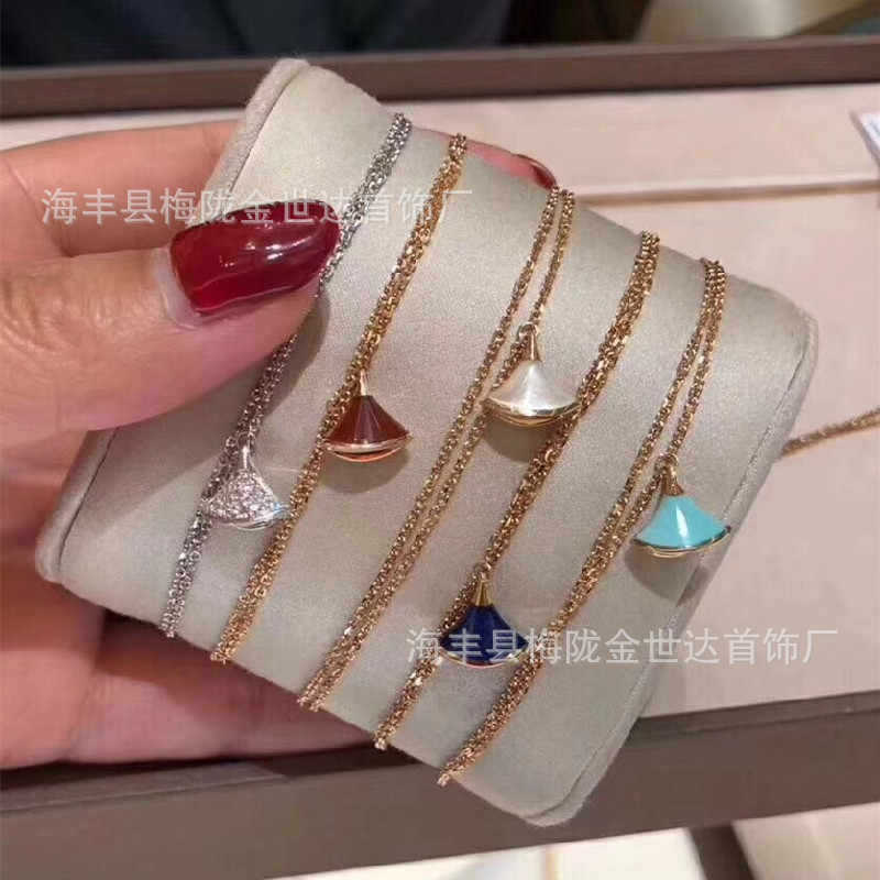 Baojia Small Skirt Bracelet Rose Gold Accessible Luxury Simple White Mother-Of-Pearl Carnelian Malachite Fan-Shaped Double-Layer Chain Bracelet