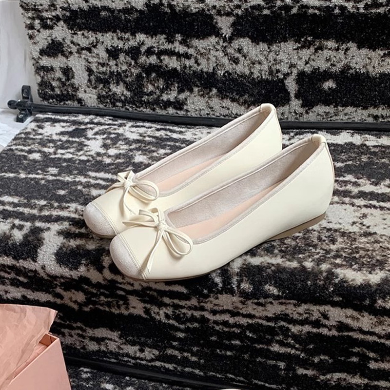 Grape Mom French Inner Aumentar el lazo de una palabra Boca baja Ballet Half-drag Zapatos individuales Mujeres Nuevo