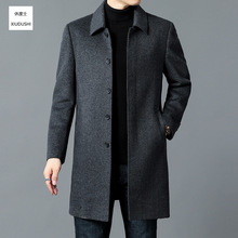 双面呢大衣男加厚中长款翻领羊毛风衣中老年羊毛呢子爸爸装外套