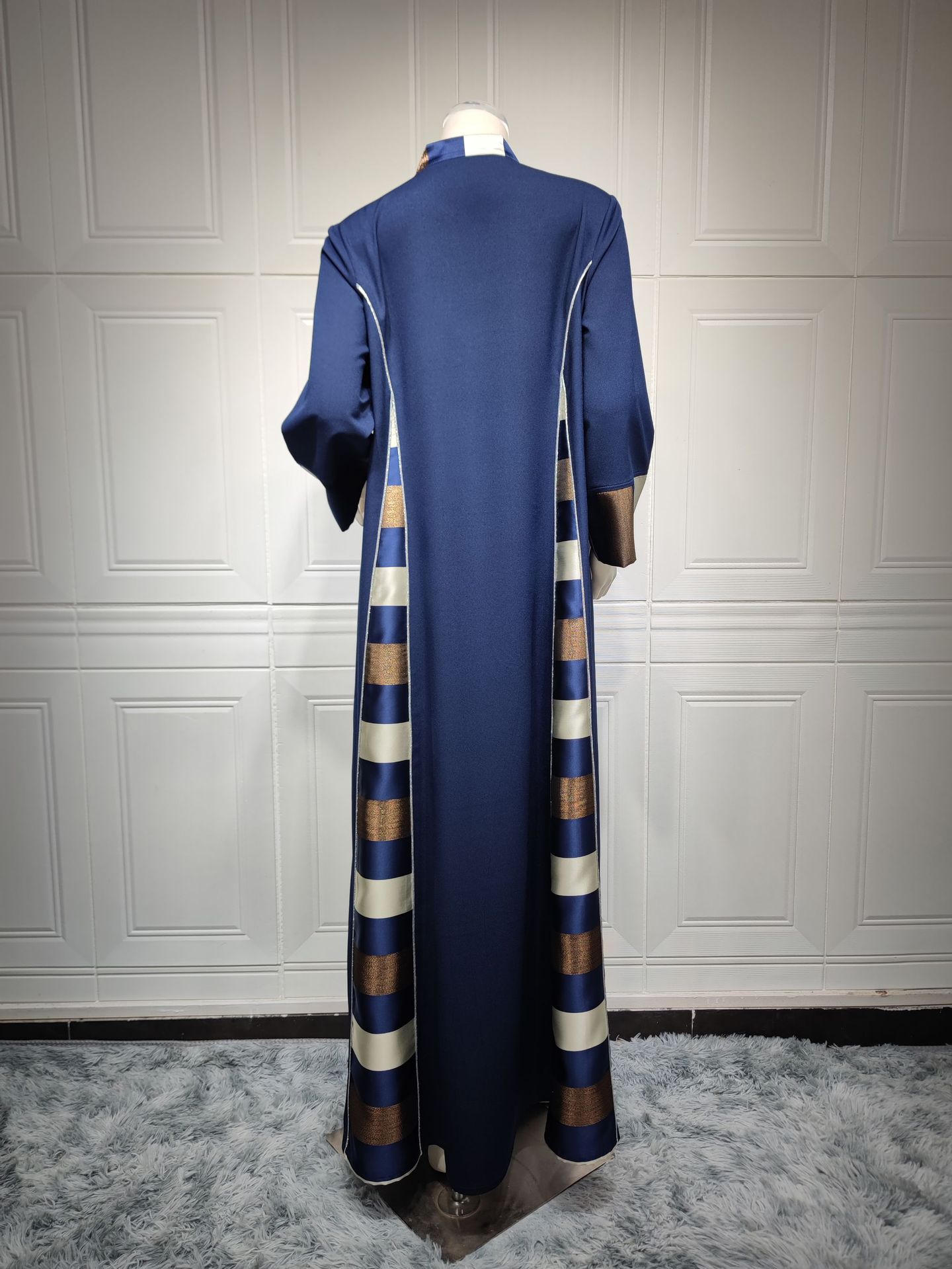 AB052跨境外贸中东女装绣花条纹abaya穆斯林阿拉伯迪拜muslim长袍详情55