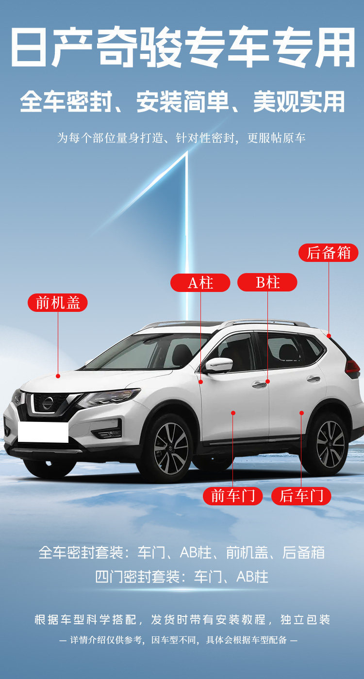 Suitable for Nissan New and Old X-Trail Models, Door Sealing Strips, Specialized Soundproofing Strips, Full Vehicle Dustproof Rubber Strips, Noise Reduction Modification