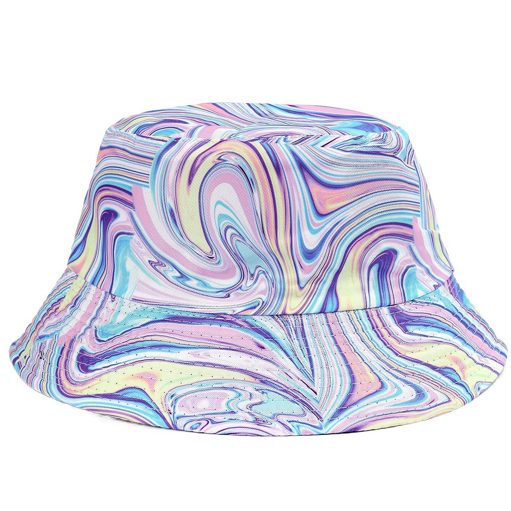 Europeo y americano nuevo colorido graffiti de doble cara Cuenca del sombrero de las mujeres de viaje plegable protección solar sombra de sol sombrero de playa sombrero de pescador de los hombres