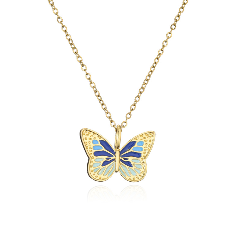 Aogu Cross-border Supply European And American Ins Internet Celebrity Same Style Colorful Oil Necklace Butterfly Pendant Real Gold Plated Copper Necklace display picture 6