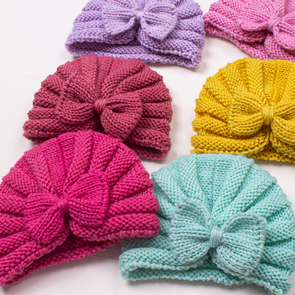 70g Weight Hat Classification Wool Cap Hats Type Daily Occasion Solid Color, Bow Knot Pattern Winter, Spring, Autumn Season Children Unisex Gender Knitted Design Fashion Style Children Unisex Fashion Solid Color Bow Knot Knitted Wool Cap 5