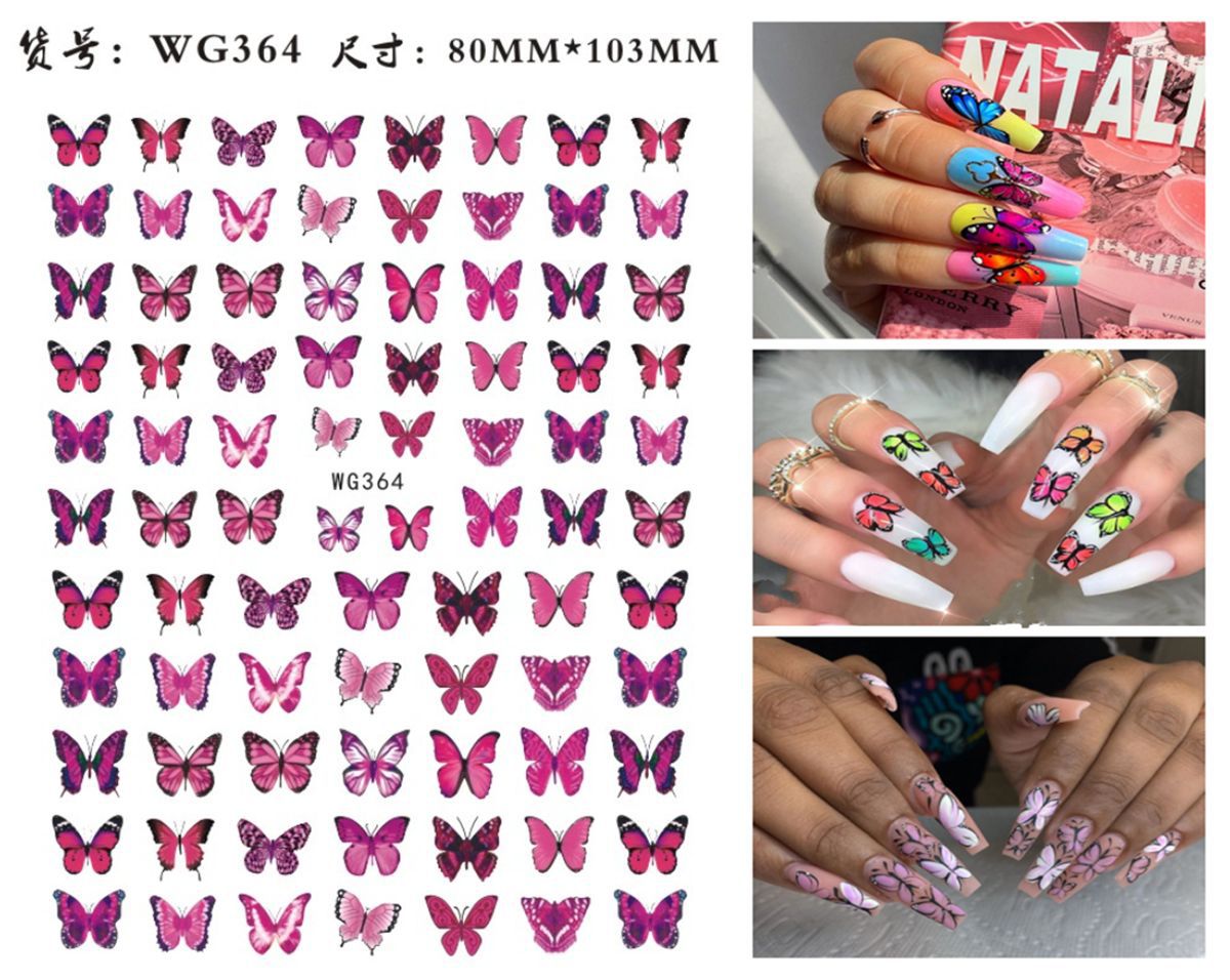 Nuevos productos de primavera de color mariposa pegatinas de manicuras de comercio electrónico transfronterizo pegatinas de manicuras mariposa WG1300-1311