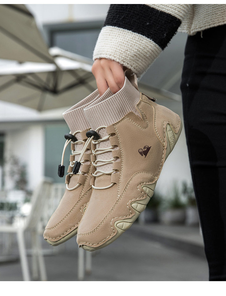 Bốt Martin cổ vừa unisex kiểu dây thun, đế bằng, form rộng — C8005 kaki, C8005 màu xám, C8005 màu đen, C8005M kaki lót nhung chi tiết 9
