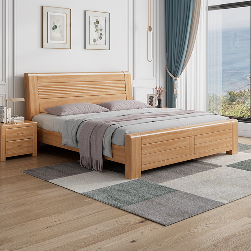 Cama de madera sólida de color nórdico de 1,8 m cama doble dormitorio principal de 1,5 m de tamaño de casa de almacenamiento de presión de aire cama de haya