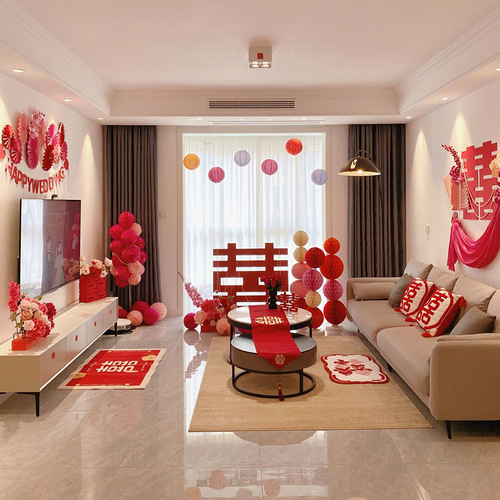 Wedding room layout, new house, living room decoration supplies, wedding bride's Xiaohongshu TV projection background wall set