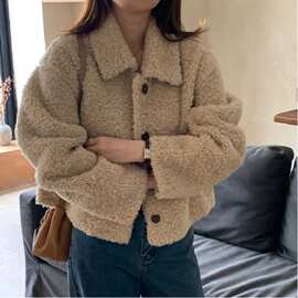 双面绒秋冬季外套女2025新款翻领单排扣宽松百搭短款加绒加厚外搭