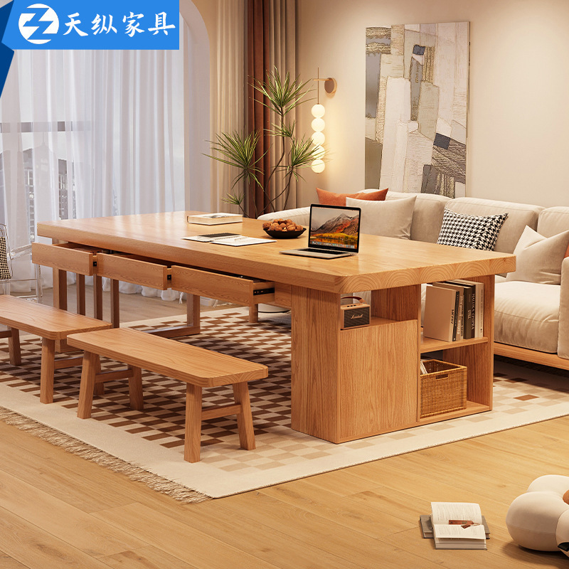 Tianzong Pure Solid Wood Desk Student Home Writing Desk for Living Room Ash Large Board Desk Bookshelf Integrated Table Tianzong Pure Solid Wood Desk Student Home Writing Desk for Living Room Ash Large Board Desk Bookshelf Integrated Table