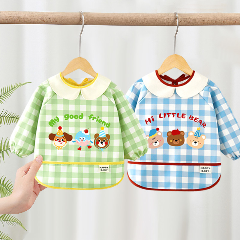 New Baby Eating Smock Long-Sleeved Children's Waterproof Bib Anti-Dirty Summer Eating Food Supplement Playing Baby Reverse Dressing