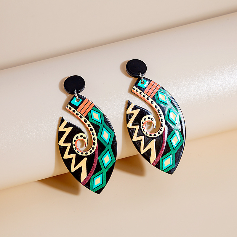 Fashion Cartoon Stud Earrings Retro Totem Green Leaf Earrings display picture 7