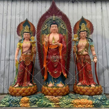 定制寺庙佛像西方三圣神像阿弥陀佛家用贴金彩绘铜佛像摆件