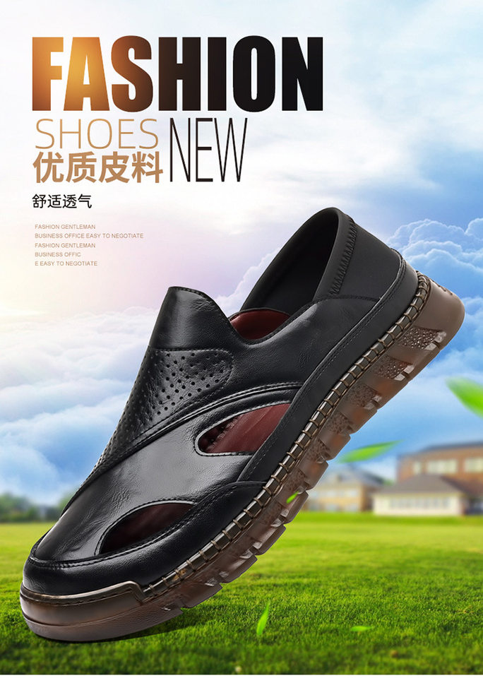 Dép sandal da nam mùa hè khoét lỗ thoáng khí đế dày chống trượt kiểu bít mũi — Màu nâu, màu vàng, màu đen chi tiết 1