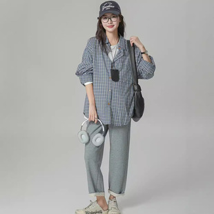 Autumn Casual Maternity Clothing Korean Style Classic Plaid Pregnant Women's Shirt Top Long Sleeve plus size Lapel Pregnant Women's Shirt