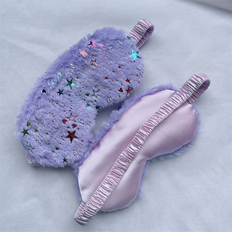 Colorido lindo conejo de dibujos animados de piel máscara de ojo de seda artificial casa sombreado sueño estrella máscara de ojo de felpa en stock