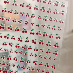 New year manicure Cherry cherries factory wholesale white wear nail special stickers 5D relief nail stickers waterproof