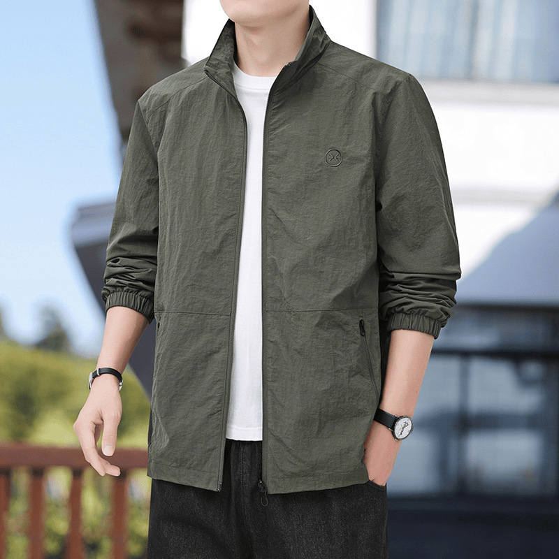 Mr. Chen's Spring and Autumn Thin Jacket Men's Workwear Casual Jacket 2024 New Large Size Quick-Dry Stand Collar Men's Clothing