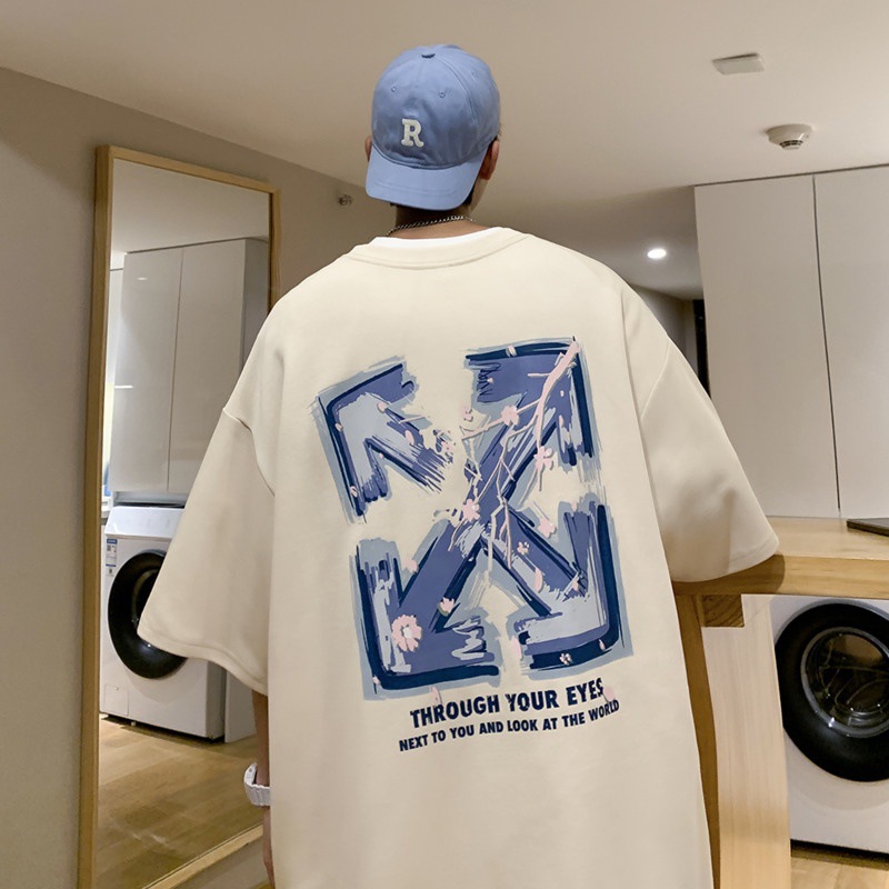 Camiseta de manga corta cuello redondo de los Hombres estilo coreano camiseta suelta de gran tamaño versátil hip hop hombres de moda pullover tee top