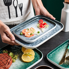 Nordic rectangular ceramic Western dinner plate sushi plate steak plate dessert pastry plate home use dinner plate creative tableware plate