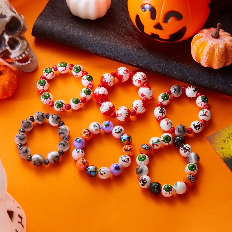 ダークゴシックスタイルニッチデザインハロウィンシリーズブラッドハンドプリントコウモリゴーストウッドビーズネックレスブレスレット|undefined