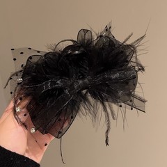 高级感レースメッシュ蝶結びクリップヘアクリップ女性后头部盘髪大きいサイズサメクリップカード
