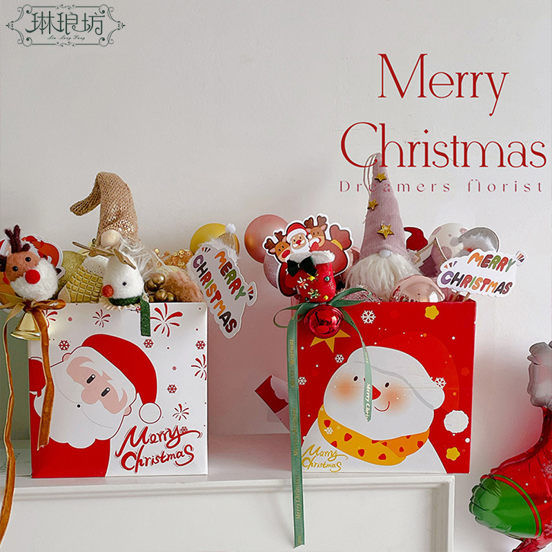 Nuevo bolso de mano de Navidad Papá Noel muñeco de nieve cartón pequeño bolso de regalo cuadrado bolso de papel