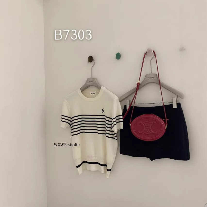 【老钱风穿搭】刺绣针织衫春夏新款条纹经典衫百搭上衣薄款品质女